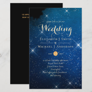 BUDGET Starry Night Navy Gold A9 Wedding Invites