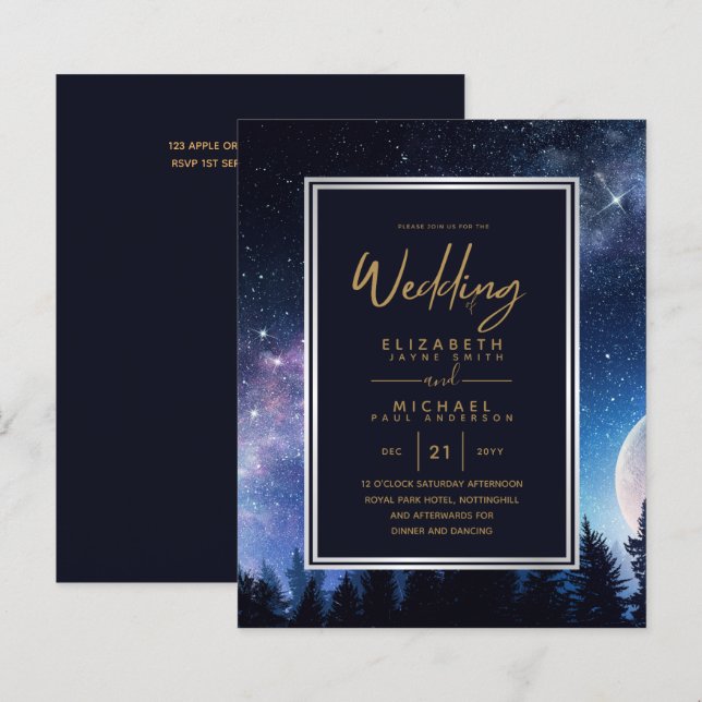 BUDGET Starry Night Navy Gold Moonlight Wedding (Front/Back)
