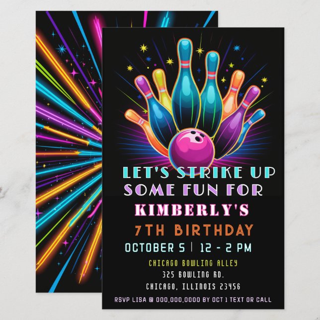 Budget Strike Up Neon Glow Bowling Birthday (Front/Back)