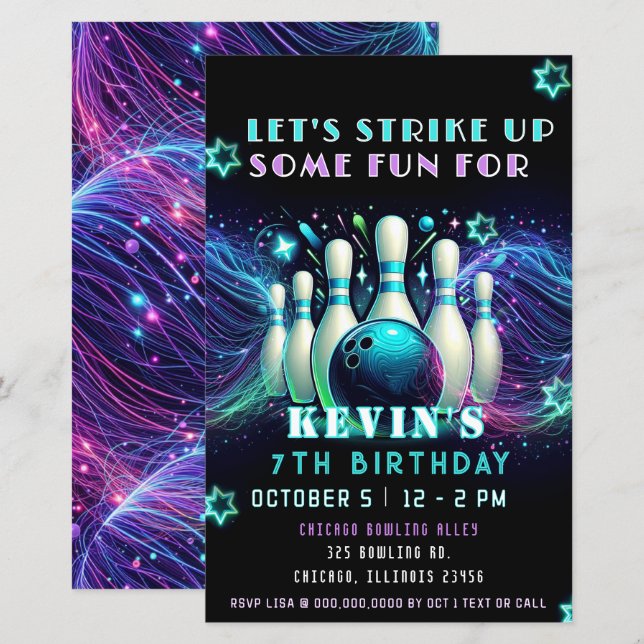 Budget Strike Up Neon Glow Bowling Birthday (Front/Back)