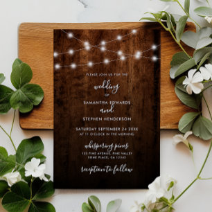 Budget String Light Rustic Wood Wedding Invitation