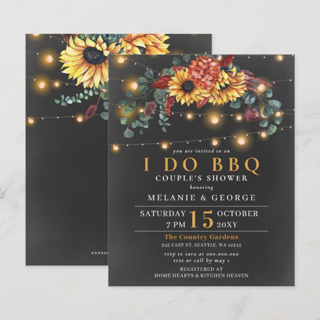 Budget String Light Sunflowers I DO BBQ Invitation (Front/Back)