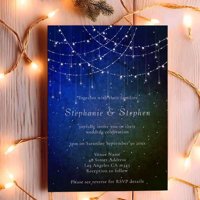 Budget String Lights QR Blue Green Wedding Invite (Creator Uploaded)