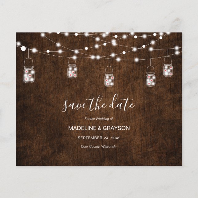 BUDGET String Lights Rustic Wood Save The Date (Front)