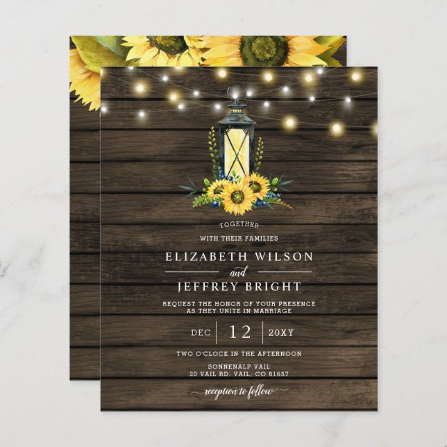 Budget String Lights Sunflowers Lantern Invitation (Front/Back)