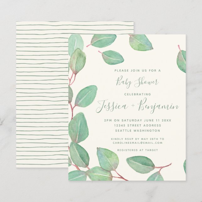 Budget Stylish Eucalyptus Greenery Baby Shower   (Front/Back)