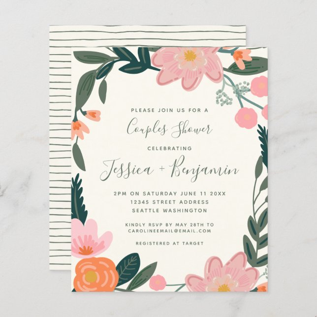 Budget Stylish Pink Garden Floral Couples Shower   (Front/Back)