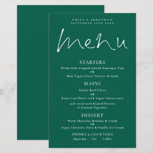 Budget Stylish Script Emerald Wedding Menu