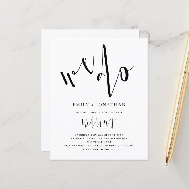 Budget Stylish Script We Do Wedding Invitation (Front/Back In Situ)