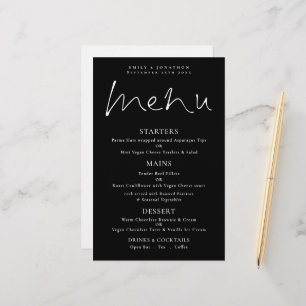 Budget Stylish Script White Black Wedding Menu