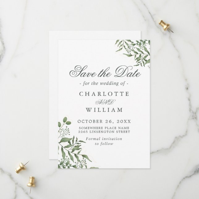 Budget Succulent Eucalyptus Leaves Wedding Save The Date (Front/Back In Situ)