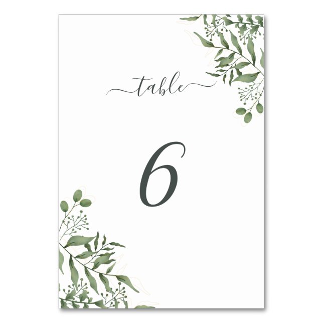 Budget Succulent Eucalyptus Leaves Wedding Table Number (Front)