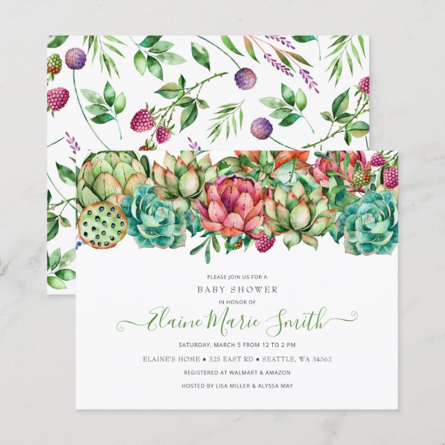 Budget Succulent unisex Baby Shower Invitation (Front/Back)