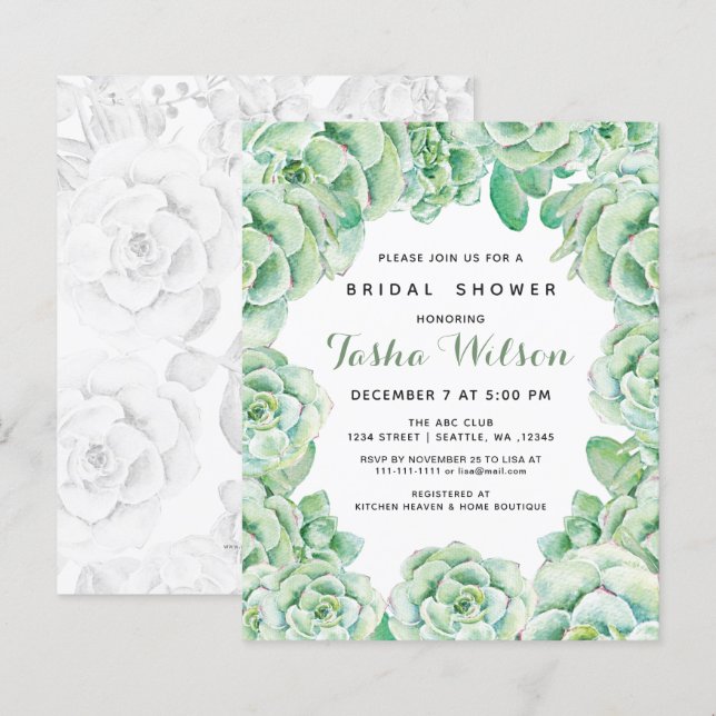 Budget Succulents Bridal Shower Invitations (Front/Back)