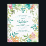 Budget Summer Floral 18th Birthday Invitation<br><div class="desc">New for Summer 2024. Modern and colourful summer floral watercolor features pink, turquoise blue, yellow and orange flowers. They form rustic, boho chic, botanical frame around your birthday party details. This item is part of the Summer Watercolor Floral collection. It contains professionally designed invitation templates, welcome signs and party decorations....</div>