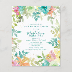 Budget Summer Floral 50th Birthday Invitation