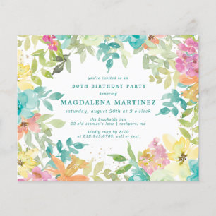 Budget Summer Floral 80th Birthday Invitation