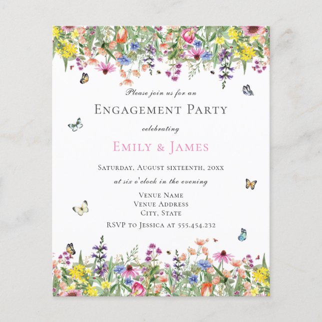 Budget Summer Floral Engagement Party Invitation (Front)