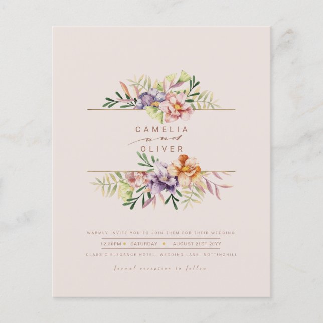 Budget Summer Floral Wedding Invite QR Code RSVP F Flyer (Front)