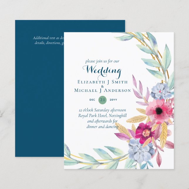 BUDGET Summer Flowers Wedding Invitations (Front/Back)