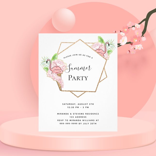Budget summer party pink flamingo invitation (Creator Uploaded)