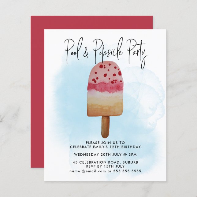 Budget Summer Pool Popsicle Party Any Age Birthday (Front/Back)