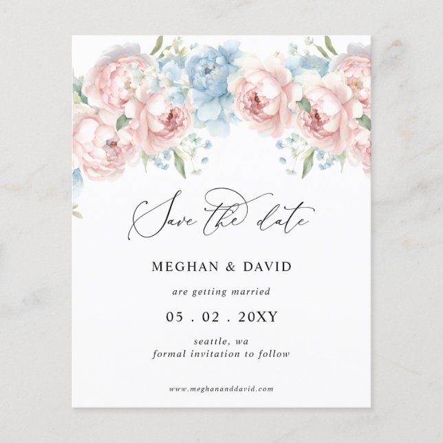 Budget Summer Spring Blush Floral Save the Date (Front)