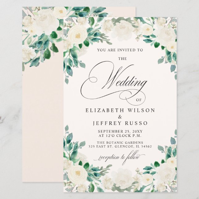 Budget Summer Spring Ivory Floral Wedding Invite (Front/Back)