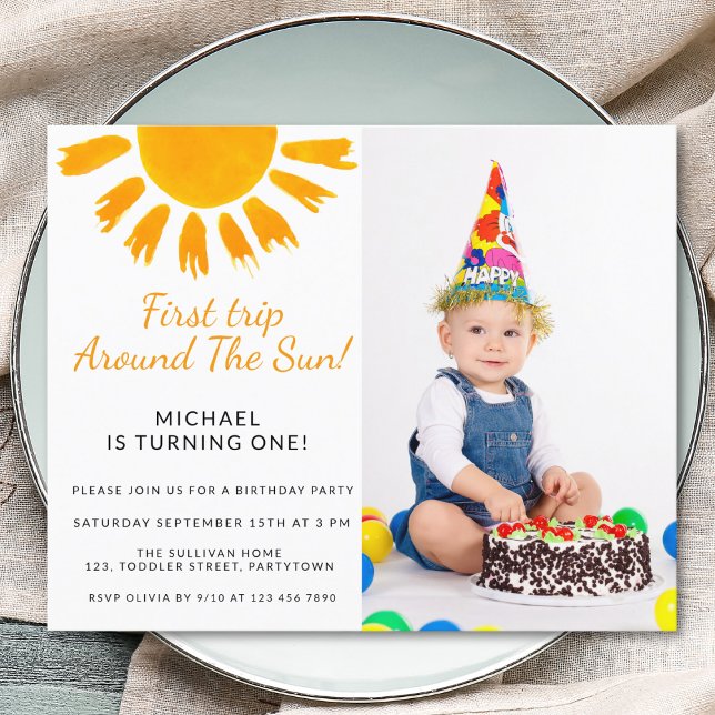 Budget Sun Boy's Photo Birthday Party Invitation (Creator Uploaded)