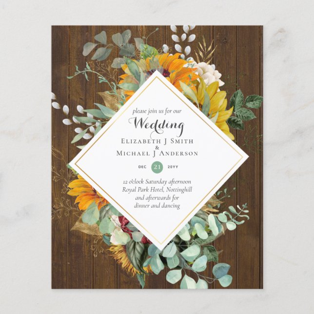 Budget Sun Flowers Greenery WEDDING Invitations Flyer (Front)