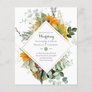 Budget Sun Flowers Greenery WEDDING Invitations Flyer
