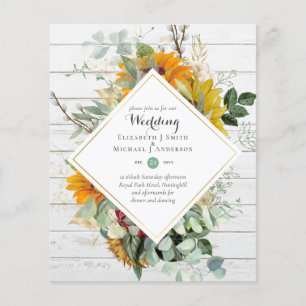 Budget Sun Flowers Greenery WEDDING Invitations Flyer