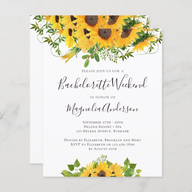 Budget Sunflower Bachelorette Party Invitation (Front/Back)