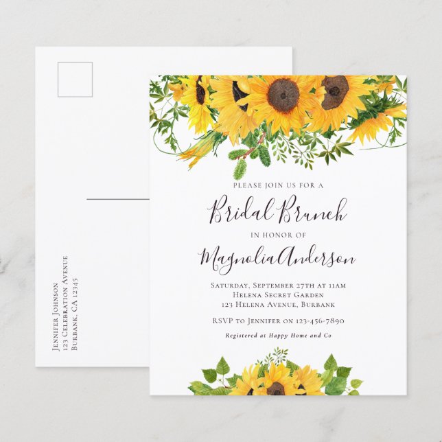 Budget Sunflower Bridal Shower Brunch Postcard (Front/Back)