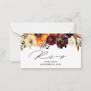 Budget Sunflower & Burgundy Floral 2SM Meal RSVP Card