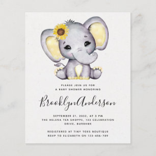BUDGET Sunflower Elephant Baby Shower Invitation
