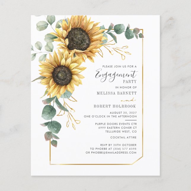 Budget Sunflower Eucalyptus Engagement Invitation (Front)