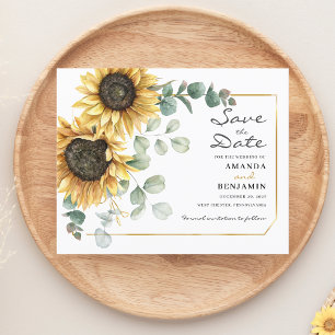Budget Sunflower Eucalyptus Floral Save The Date