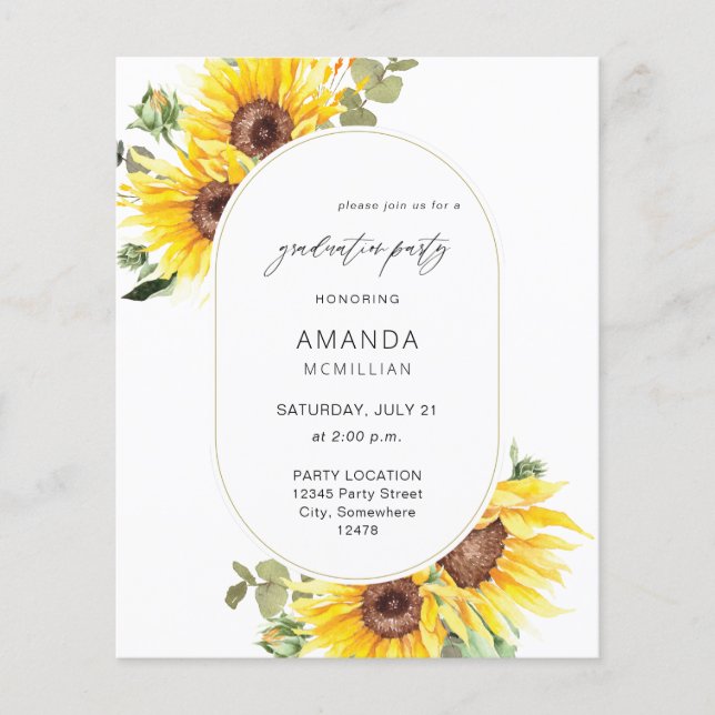 Budget Sunflower & Eucalyptus Graduation Party Flyer (Front)