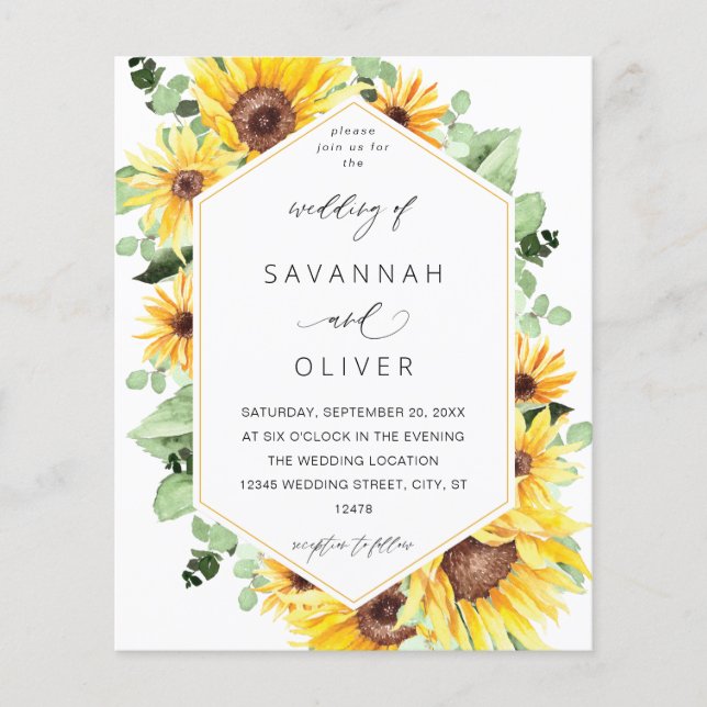 Budget Sunflower & Eucalyptus MOD Wedding  Flyer (Front)