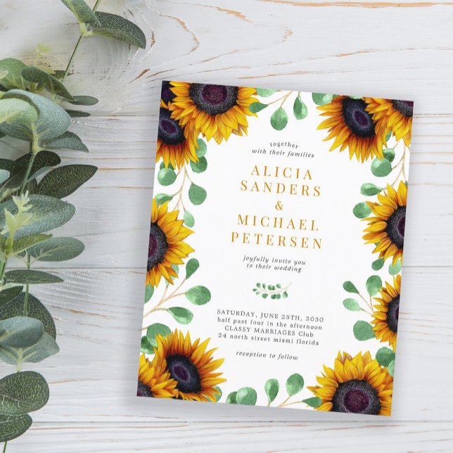 Budget sunflower eucalyptus wedding invitation (Creator Uploaded)