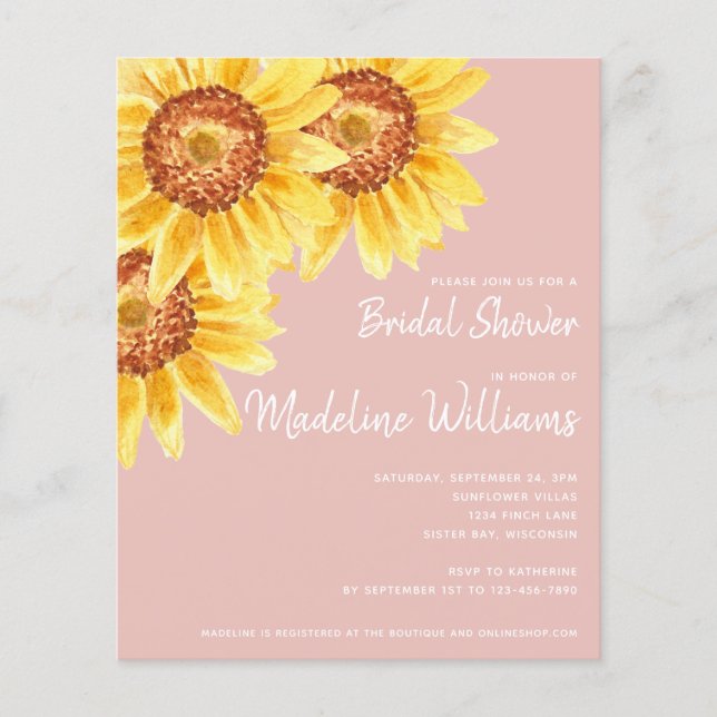 Budget Sunflower Floral Bridal Shower Invitation (Front)