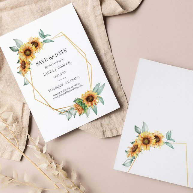 Budget Sunflower Floral Geometric Save The Date Flyer (Creator Uploaded)