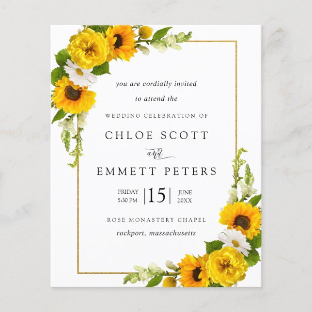 Budget Sunflower Floral Rustic Wedding Invitation (Front)