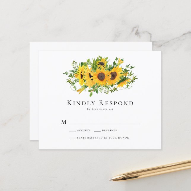 BUDGET Sunflower Floral Wedding RSVP Card (Front/Back In Situ)