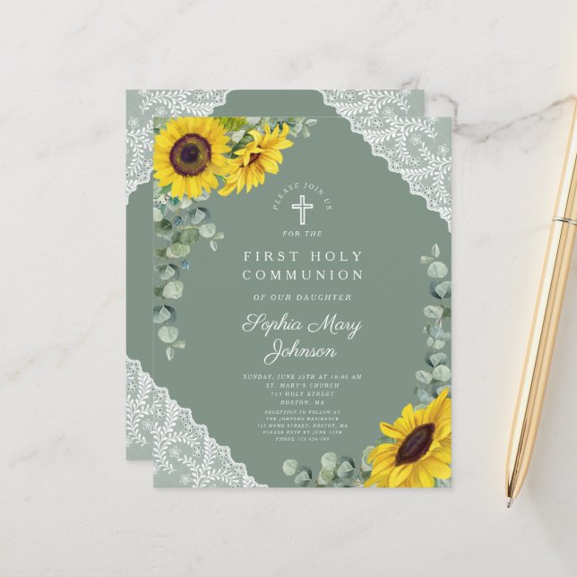 Budget Sunflower Green Lace First Communion (Front/Back In Situ)