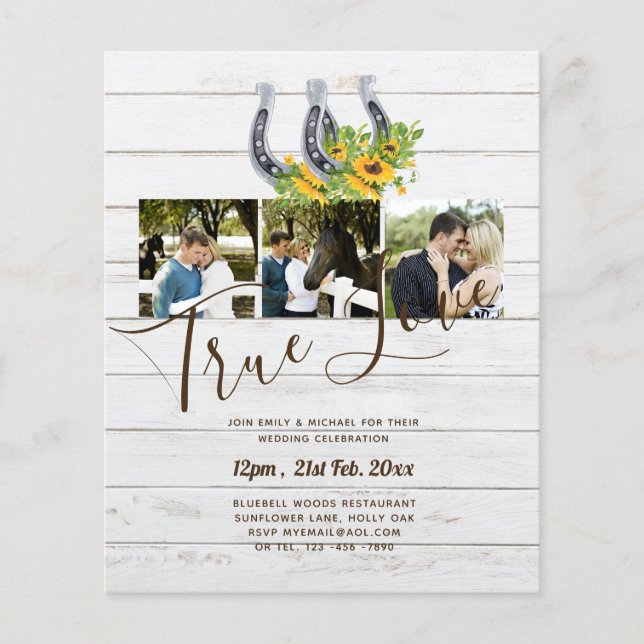 BUDGET Sunflower Horse Shoes PHOTO Collage WEDDING Flyer (Front)