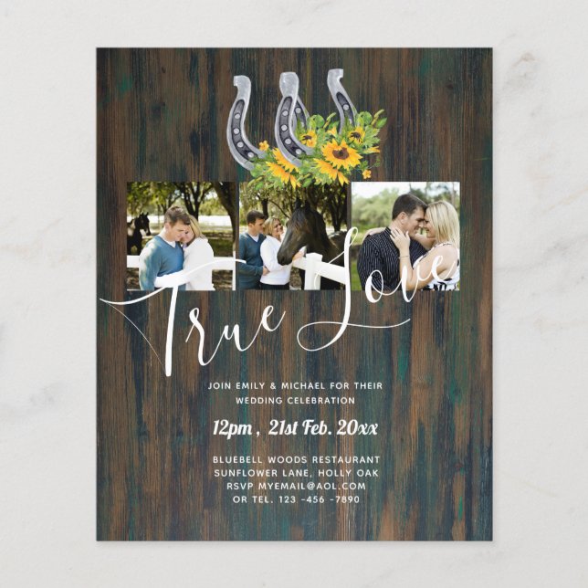 BUDGET Sunflower Horse Shoes PHOTO Collage WEDDING Flyer (Front)