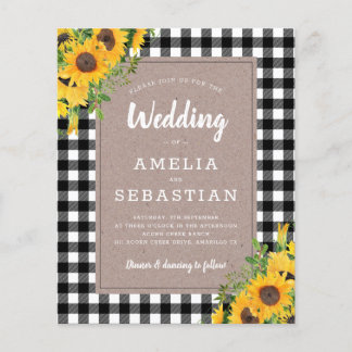BUDGET Sunflower Plaid Wedding Invitation