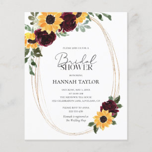 Budget Sunflower Roses Bridal Shower Invitation